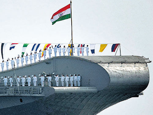Sailors aboard the aircraft carrier Viraat. PTI