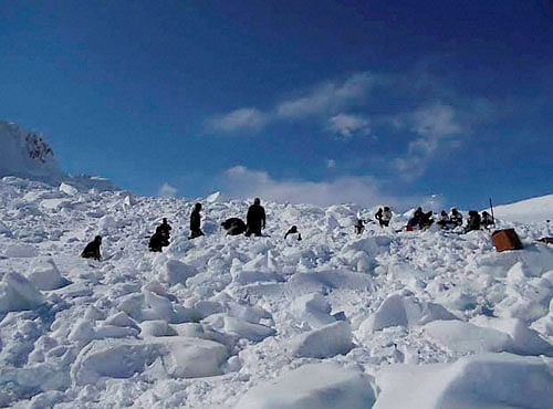 The rescue teams had the arduous task of breaking through 25-30 ft of blue ice, which is harder than concrete, and had to chip it away inch by inch, army officials said explaining the rescue operation. PTI Photo.