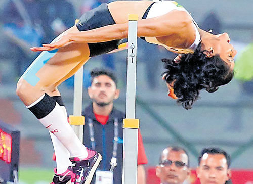 India's Sahana Kumari wins the women's high jump gold at the South Asian Games in Guwahati on Wednesday.