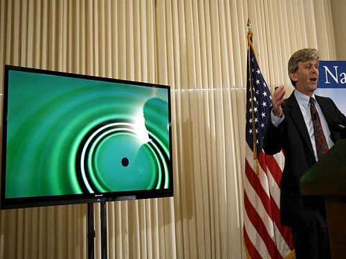 LIGO Laboratory executive director Dr David Reitze speaks about gravitational waves, ripples in space and time hypothesized by Albert Einstein, in Washington on Thursday. Reuters