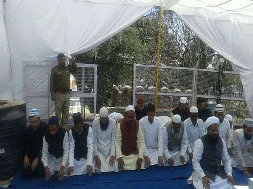 Muslims too offered 'namaz' at Bhojshala here post noon after prayers began peacefully this morning. Image courtesy: ANI Twitter