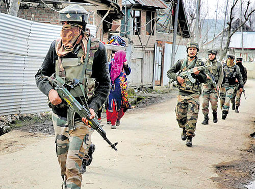 'Four militants have been killed in the encounter at Chowkibal in Kupwara district this morning,' an army official said. PTI file photo
