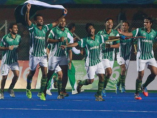 Pakistan Hockey team celebrates in South Asian Games. PTI file photo
