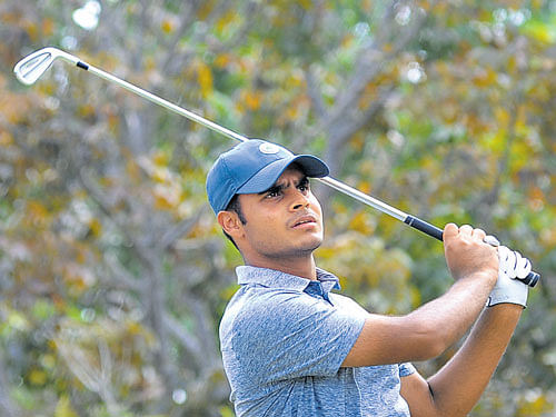Shubhankar Sharma in action in the third round at Eagleton Golf Resort on Thursday. DH photo