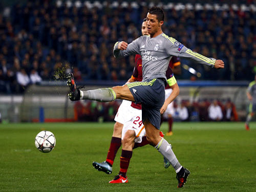 Real Madrid's Cristiano Ronaldo in action during the match against AS Roma. Reuters