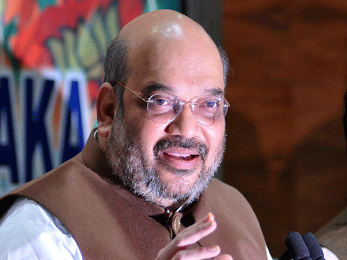 BJP national president Amit Shah, who chaired a meeting of senior leaders  of the party from Karnataka here late on Tuesday night. DH file photo