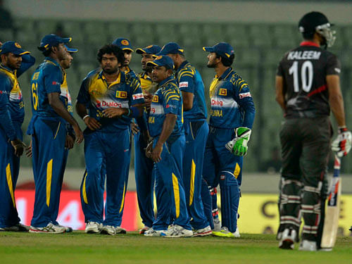 Sri Lanka overcame their batting failure with a disciplined bowling performance to beat United Arab Emirates by 14 runs in a round robin league encounter of the Asia Cup T20, here today. Courtesy: Twitter