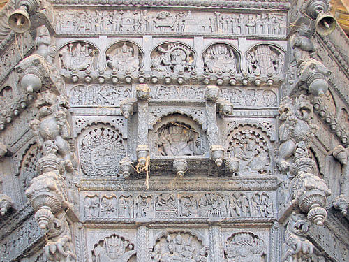 holy journey Intricate carvings on a ratha at Mahabaleshwar Temple
