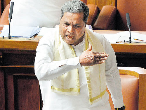 Chief Minister Siddaramaiah responds angrily on the watch issue during the Assembly session at the Vidhana Soudha  in Bengaluru on Tuesday. DH PHOTO