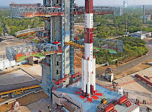 The 44.4 metre-long PSLV-C32, Isro's most trusted rocket and workhorse launch flight, will carry IRNSS-1F. DH Photo