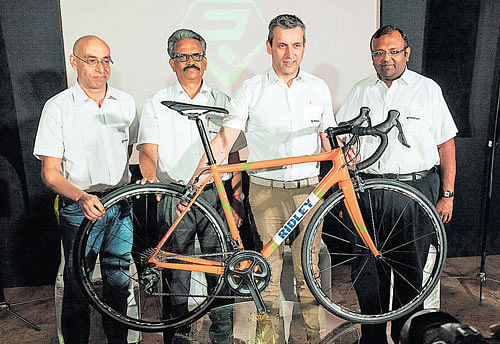 (From left)  Ridley Bikes VP - Operations Richard Craig Wittenberg, Tube Investments of India MD&#8200;L Ramkumar,  Ridley Bikes CEO Joachim Aerts and  TI Cycles of India president  Arun Alagappan at the launch of Ridley Bikes