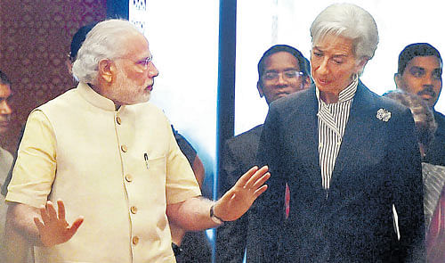 Prime Minister Narendra Modi with IMF&#8200;MD Christine  Lagarde during the conference in New Delhi on Saturday.