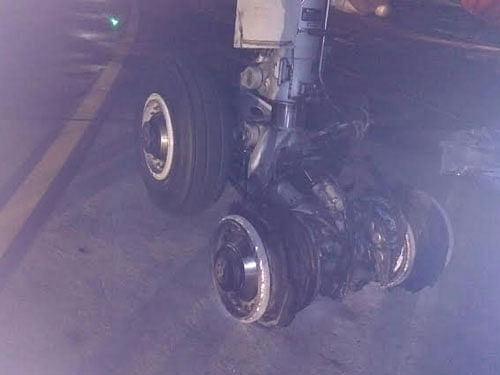 Air India flight tyre burst last night at Mumbai airport.  Courtesy: ANI