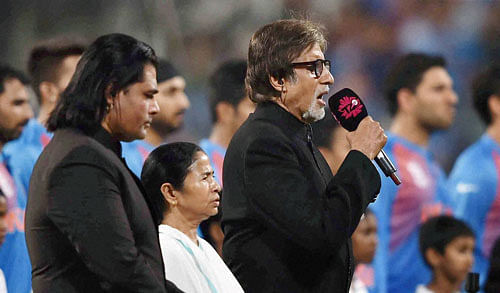 Amitabh Bachchan sang the National Anthem at Eden Garden in Kolkata on Saturday. PTI