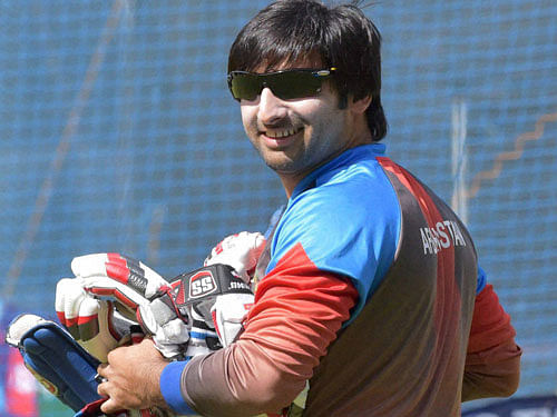 Afghanistan captain Asghar Stanikzai during a practice session at Wankhede Stadium in Mumbai on Saturday. PTI Photo