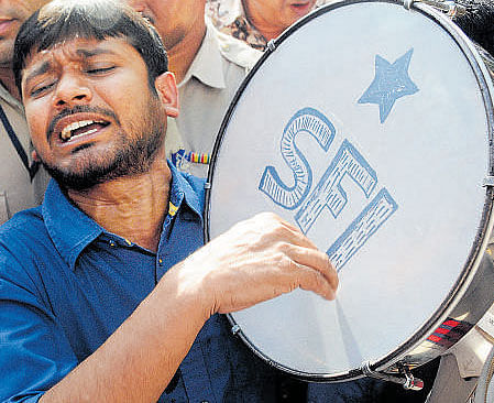 Kanhaiya Kumar during a protest march at Parliament street in New Delhi  on Wednesday.  DH Photo/Chaman Gautam