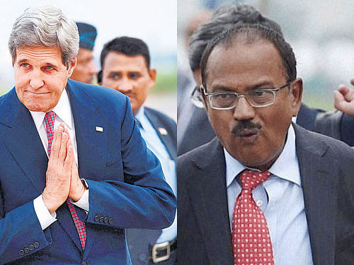 US Secretary of State John Kerry and National Security Advisor Ajit Doval. File photo