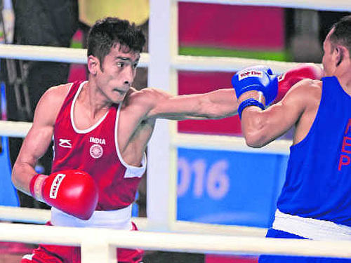Shiva, given the top seeding in his weight category, lived upto the billing as he sailed past 2013 World Championship bronze-medallist Kairat Yeraliyev of Kazakhstan in the semifinal.  Image courtesy Twitter.