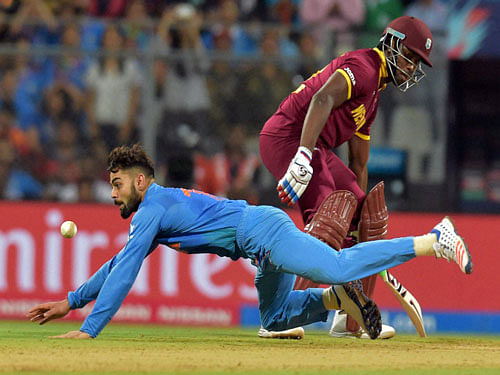 India player Virat Kohli in action against West Indies during the ICC T20 World Cup match played in Mumbai on Thursday. PTI Photo