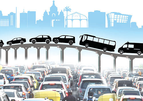 Flyovers might offer temporary relief for a few years, but only after trapping commuters in a twister of construction-linked traffic chaos for long. dh illustration
