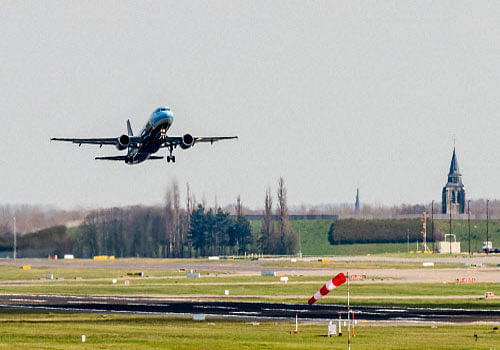A Brussels Airlines plane takes off at Brussels Airport, in Zaventem, Belgium, Sunday, April 3, 2016. Under extra security, three Brussels Airlines flights, the first for Faro in Portugal, were scheduled to leave Sunday from an airport that used to handle about 600 flights a day. AP/PTI