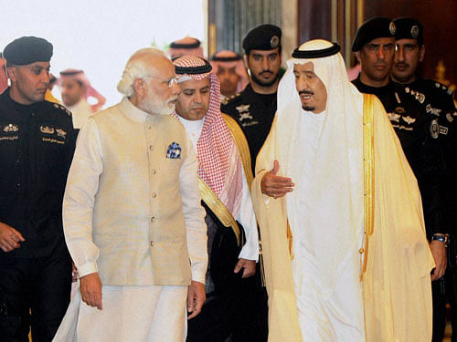 In the talks yesterday at the at the Al-Yamamah Palace here yesterday, the King also appreciated India's interest in the Gulf. PTI photo