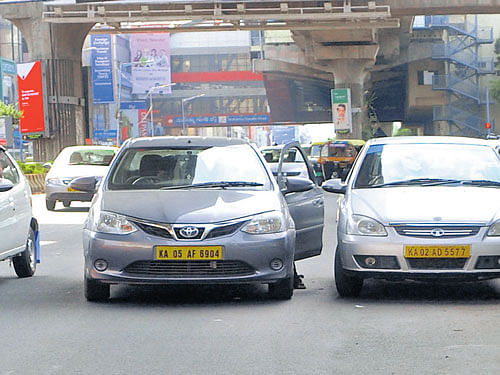 nuisance: Except a few paid parking lots, there are no parking places meant exclusively  for taxis in the city. dh Photo