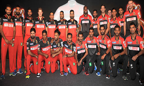 New colours: Royal Challengers Bangalore players at their jersey launch in Bengaluru on Thursday. DH photo