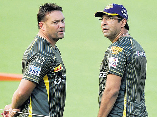 think tank: Coach Jacques Kallis (left) and bowling consultant Wasim Akram will be the driving forces behind KKR. Pti