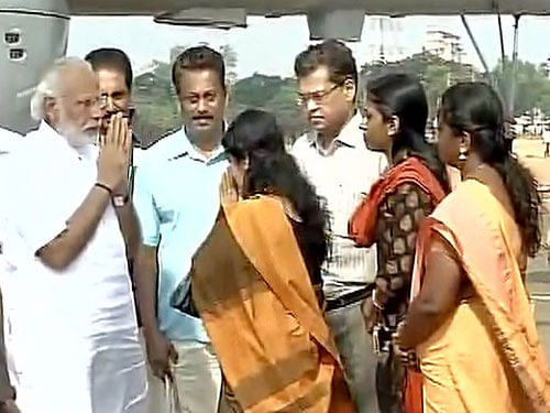 PM Modi arrives in Kollam with a team of burn specialist doctors. Photo courtesy: ANI Twitter