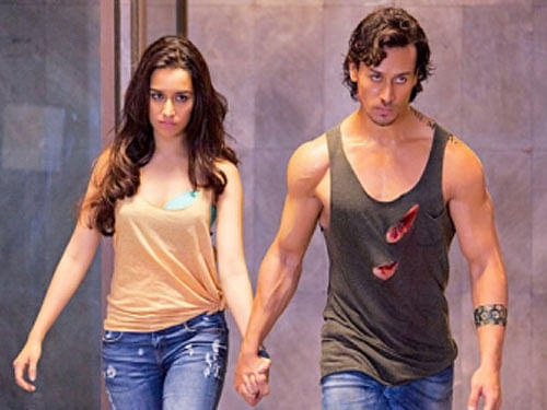 The movie features Tiger Shroff and Shraddha Kapoor in lead role, who will be seen doing high-octane stunts. Movie poster.