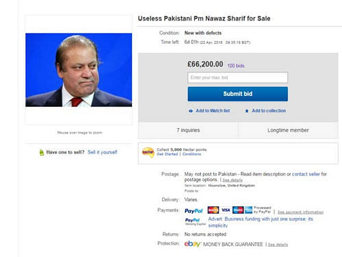 Pakistan Premier Nawaz Sharif put on sale on ebay.  Courtesy: tribune.com.pk
