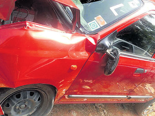 The car driven by Anita that killed Arvind on Ballari Road on Thursday. DH PHOTO