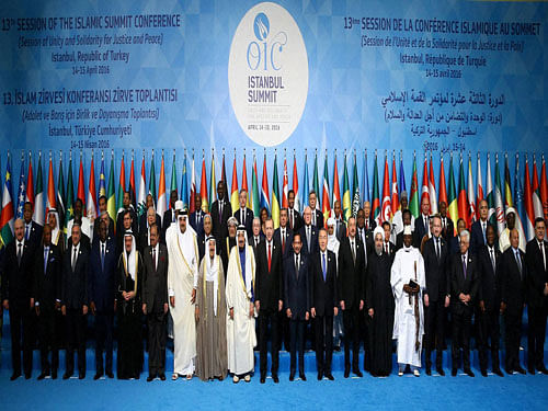 Leaders and representatives of Islamic countries pose for a family photo during the opening of the 13th Organization of Islamic Cooperation, OIC, Summit in Istanbul, Thursday, April 14, 2016. Turkey hosts the two-day 13th OIC Summit with presidents, prime ministers and ministers attending to discuss several issues. AP/PTI