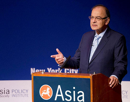 India's Minister of Finance Arun Jaitley speaks at the Asia Society, Monday, April 18, 2016, in New York. Jaitley spoke on the topic, 'Made in India: The New Deal.' AP/ PTI