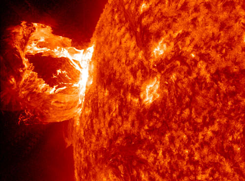 Solar flares are intense bursts of light from the Sun, created when complicated magnetic fields suddenly rearrange themselves, converting magnetic energy into light through a process called magnetic reconnection. File photo