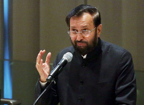 Minister of State (Independent Charge) for Enviroment Forest and Climate Change Prakash Javadekar speaking at United Nations. PTI photo