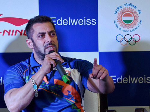 Bollywood actor Salman Khan speaks during a function where he was announced as Goodwill Ambassador of Indian contingent for Rio Olympics 2016, in New Delhi on Saturday. PTI Photo