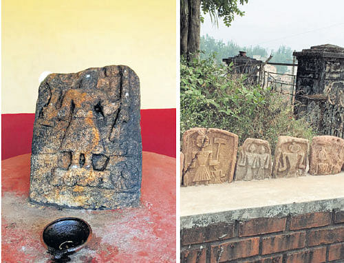 In memory of bravehearts 'Bira Kall' of Doddayya; hero stones on diplay in Madikeri Fort. PHOTOS BY AUTHOR
