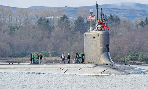 in deep sea: The USS Virginia, a Navy attack submarine at Gare Loch, Scotland. Russian attack submarines are prowling the coastlines of Scandinavia, Scotland, the Mediterranean Sea and the North Atlantic in what US military officials say is an increased presence. NYT