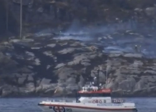 The Super Puma chopper went down around midday in the archipelago off the coast of Bergen, Norway's second biggest city, carrying 11 Norwegians, one Briton and one Italian. Photo: screengrab