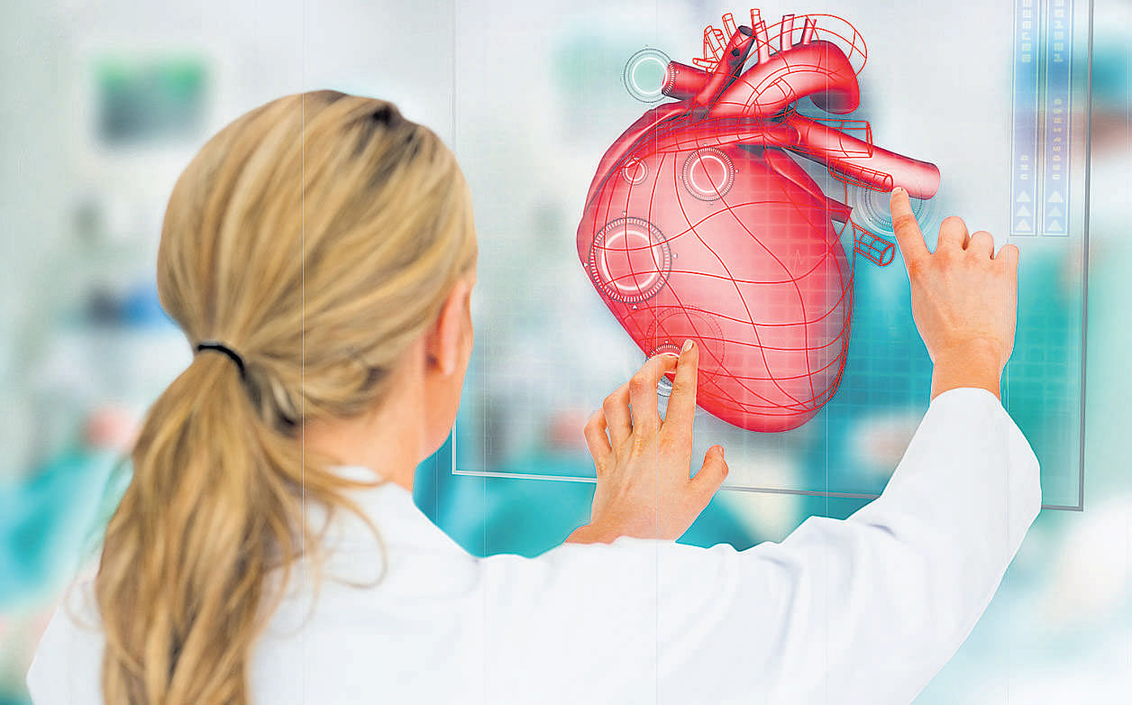 The heart has valves, arteries and chambers that carry the blood in a circulatory pattern: body-heart-lungs-heart-body.