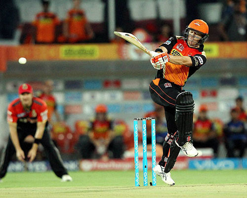 Warner decided to write his own tale as he clobbered Harshal Patel for 16 runs in the final over of power play. PTI