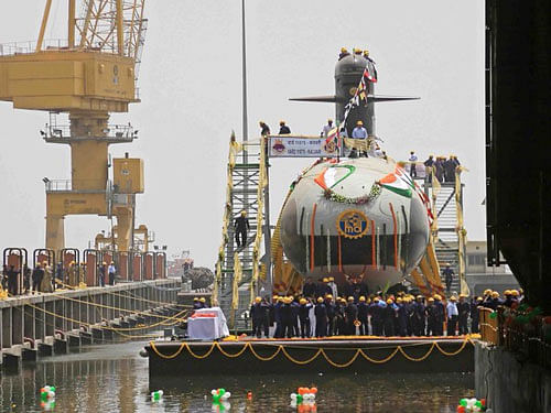 Kalvari is the first of the India's six Scorpene-class submarines being built under the much-delayed Project 75. Image courtesy Twitter.