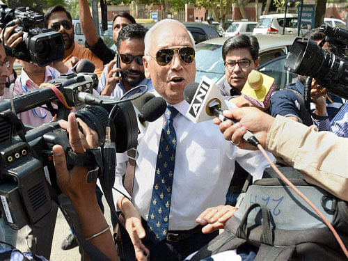 Former Air Chief Marshal S.P. Tyagi arriving at the CBI headquarters in New Delhi on Monday,in connection with alleged corruption in the 3,600 crore AgustaWestland choppers deal. PTI Photo