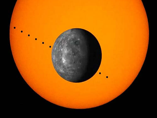 A transit of Mercury over the disc of the sun will take place in the afternoon of May 9 and will be visible from India after a gap of about ten years. Courtesy: Twitter