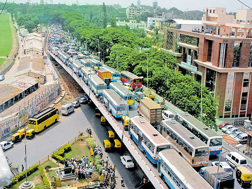 Traffic experts are concerned about the project to widen the Hebbal flyover. Dh file Photo
