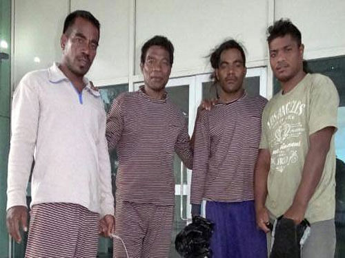 Tatika Ukenio, Boiti Tetinauiko, Bonibai Akau and Moamoa Kamwea told officials they left their home in Kiribati, an island nation more than 650 kilometres from the Marshalls, on March 23. Image courtesy Twitter.