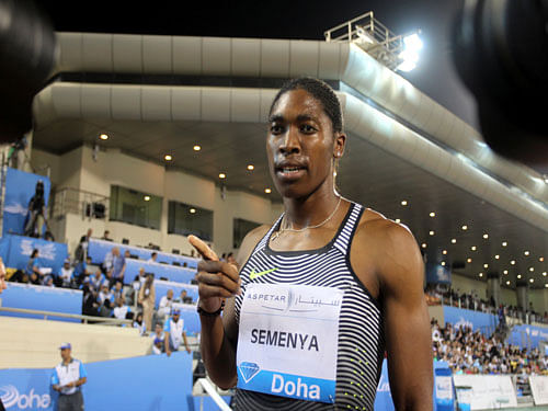 Caster Semenya of South Africa celebrates after winning the Women's 800 event at the IAAF Diamond League athletics meet in Doha, Qatar. Reuters Photo.