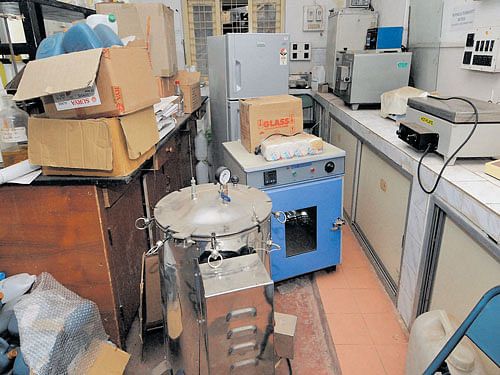 The district-level water-testing laboratory in Mysuru is in a disarray. dh photo